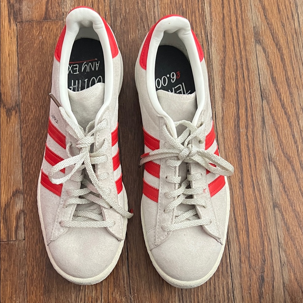 Adidas Campus Cream and Red Striped Sneakers